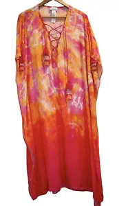 Tommy Bahama Schwimmen Überziehen Größe SMALL rosa orange Batik Quasten V-Ausschnitt Kleid* - Bild 1 von 12
