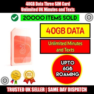 Three Supercharged 5G SIM with 40GB DATA + Unlimited Minutes & Texts - Image 1 of 4