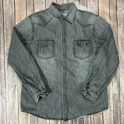 Camisa a Presión DE COLECCIÓN Mossimo Denim Perla Grande Para Hombre Gris Western Rodeo Vaquero Foto 1 de 4