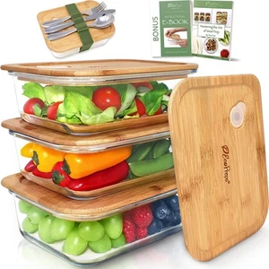 Glass Meal Prep Containers with Bamboo Lids (3 Pack) - 100% Plastic Free, Eco... - Picture 1 of 8