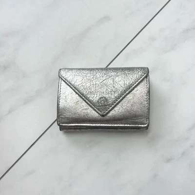 Balenciaga 纸质钱包银色三折折叠短限量版豪华 des — 第 1/4 张图片