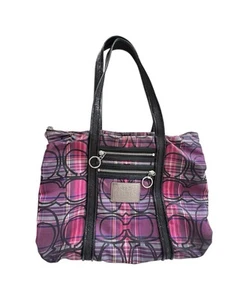 COACH Poppy Tartan Plaid Purple And Black, Glitter Strap Shoulder Tote Bag - Picture 1 of 7