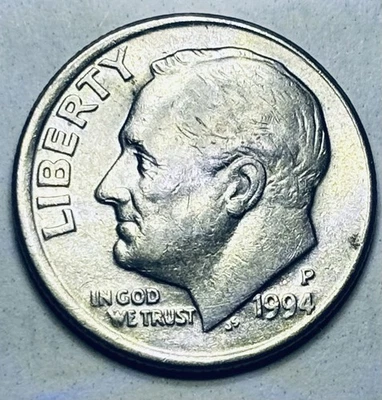 💥 1994 P Roosevelt Dime Off Center Struck Rim ERROR - Image 1 of 4