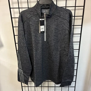 Adidas Viertelreißverschluss Pullover Shirt angerautes Frottee meliert A284 schwarz/grau Medium neu mit Etikett - Bild 1 von 8