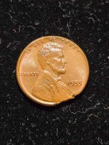 1955 Lincoln Cent ERROR Planchet Flaw, AU Condition (Z-1067) - Picture 1 of 3