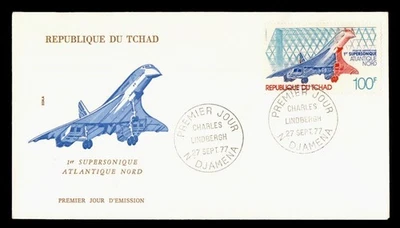 DR WHO 1977 CHAD FDC PRIMER VUELO CONCORDE CACHET 100F M63625 Foto 1 de 2