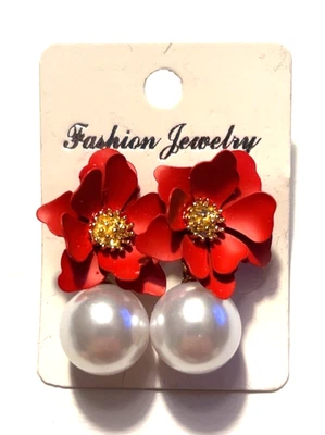 Рождественский пуансеттия и жемчуг подвеской post серьги совершенно новый - Изображение 1 из 4