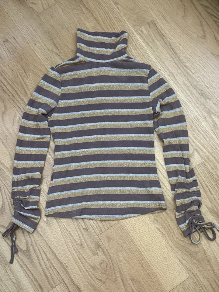 J.O.A. Suéter Cuello Alto Rayas Marrón Claro Plata Dorado Talla S Nunca Usado Sin Etiqueta Foto 1 de 4