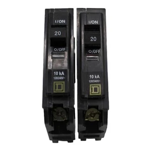 USED PACK OF 2 Square D QO120 1 pole 20amp 120V 10Ka Circuit Breaker - Picture 1 of 8