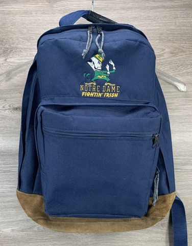 Notre Dame Fighting Irish Vintage Book Bag Backpack Blue Suede Bottom Cover