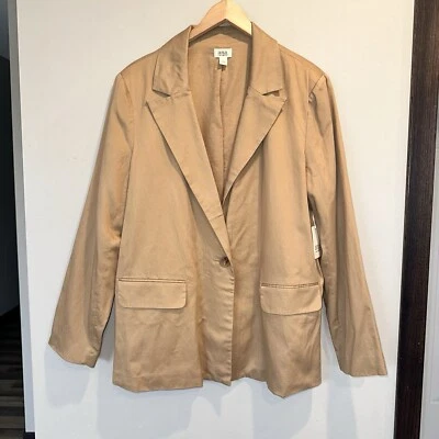 Blazer para mujer a.n.a lino algodón mezcla tencel calce regular tostado de un solo pecho Foto 1 de 4