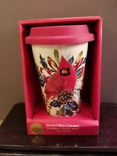 Lenox Winter Greetings 12 oz Thermal Travel Mug Holiday Cardinal Bird Ceramic 