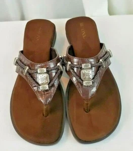 Merona braided brown thong flip flops silver beaded womens sandals SZ 6 - Picture 1 of 7