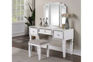 NEW 4 Colors Classic Style Tri-fold Mirror Bedroom Vanity Set w/ Matching Stool - Picture 1 of 5