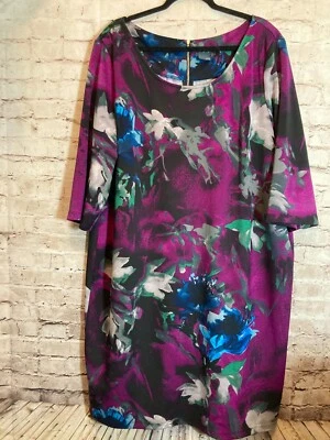 Vestido Gabby Skye Mujer 24W Púrpura Oscuro Floral Funda Midi Plus Elástico Cremallera Foto 1 de 4