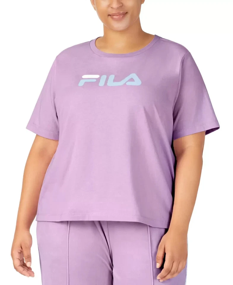 Fila Thea Cotton Logo Short-Sleeve T-Shirt Purple Plus Size 1X