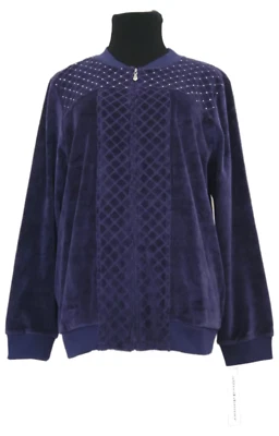 Jaqueta Alfred Dunner mistura de algodão veludo roxo acolchoada cravejada zíper completo tamanho 12 - Imagem 1 de 4