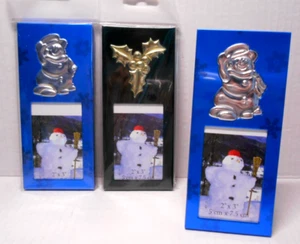 Lot of 3 Embossed Metal SNOWMAN & HOLLY Christmas Picture Stand-up Frames 2x3” - Picture 1 of 9