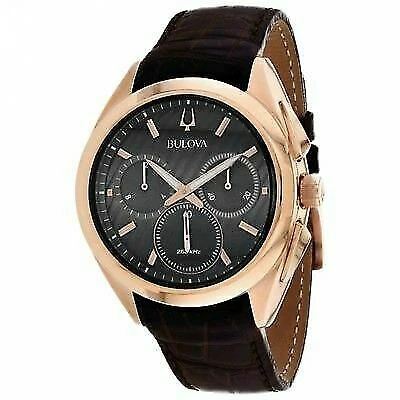 Bulova 97A124 45mm Men's Chronograph Curv Leather Strap Watch - Brown