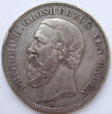 Moneda Kaiserreich 5 marcos Federico Gran Duque de Baden 1888 G en muy fina Foto 1 de 2
