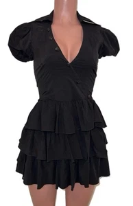 Y2K Academia Black Button Ruffled Micro Mini Dress Girlcore Cosplay NWTS Punk S - Picture 1 of 3