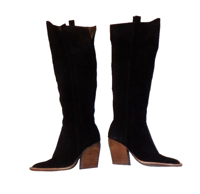 Botas vaqueras occidentales talla 7 GIANNI BINI negras gamuza holgadas hasta la rodilla Foto 1 de 4