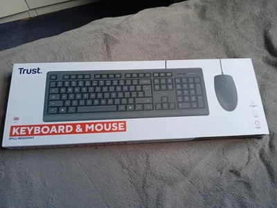 TRUST -  Spill Resistant Wired USB Keyboard & Mouse, Black NEW - Image 1 of 4