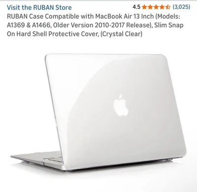 Cubierta protectora rígida a presión para MacBook Air 13 pulgadas, cristalina Foto 1 de 3