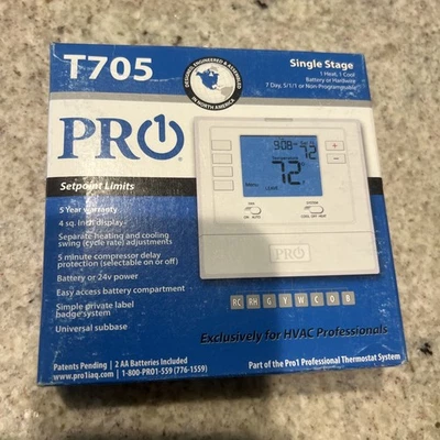 Программируемый электронный термостат Pro1 T705 аккумулятор или жесткий провод. Белый новый - Изображение 1 из 4