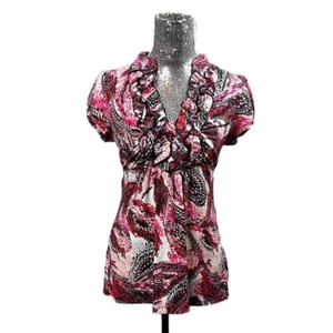 Blusa Y2K Retro Babydoll Volantes Lazo Atrás Top Grande Cintura Imperio Estampado Audaz Glamour - Imagen 1 de 6