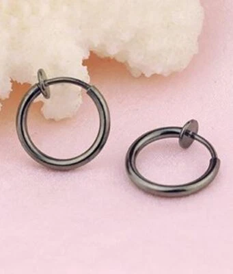 1 par de aretes tipo aro con clip de resorte plata oro negro para hombre mujer Foto 1 de 3