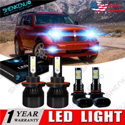 Faro LED COB alto/bajo + luz antiniebla 4 bombillas para Dodge Nitro 2007 2008 2009 8000 k Foto 1 de 4