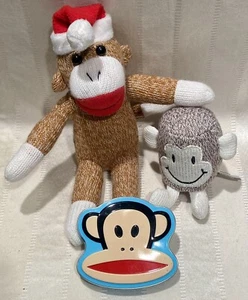 Galerie Christmas 10" Knit Sock Monkey Santa Hat 4” Mini & 2012 Collectible Tin - Picture 1 of 5