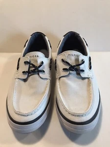 Tommy Hilfiger Men’s 10 Boat Shoes White Canvas Comfort Sneakers - Picture 1 of 5