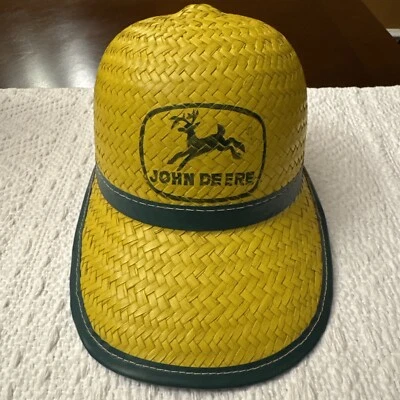 Vintage JOHN DEERE Farm Yellow 4 LEGGED DEER Adult Small Straw Hat Cap RARE - Image 1 of 4