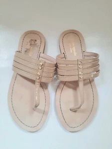Kate Spade Beige Patent Leather Thong Sandals Sz 5M Slip On Strappy Flats - Picture 1 of 6