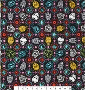 Star Wars Sugar Skull fabric Fat Quarter 100% cotton Vader C3P0 R2D2 Boba Fett - Picture 1 of 1