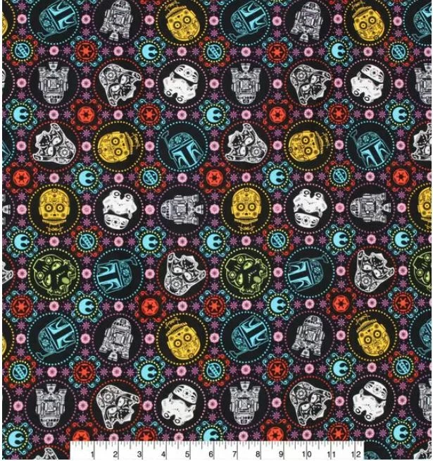 Star Wars Sugar Skull fabric Fat Quarter 100% cotton Vader C3P0 R2D2 Boba Fett - Image 1 of 1