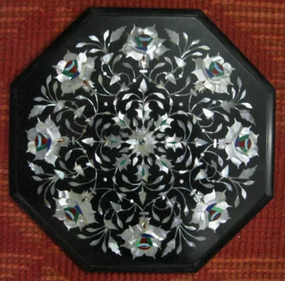 15" Octagon Black Marble Coffee Table MOP Stone Luxury Hallway Furniture Decors - Image 1 of 4