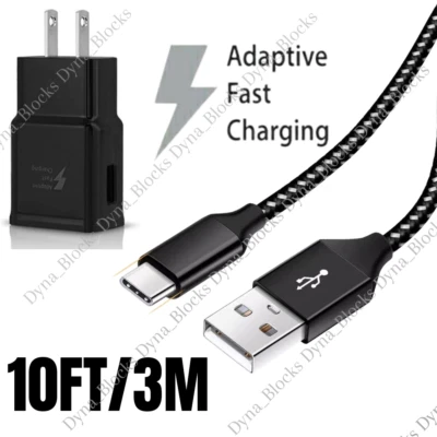 USB Fast Charger Wall Power Adapter 10Ft Long Type C Cable For Samsung Android - Image 1 of 4
