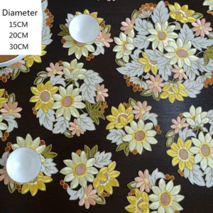 Flower Round Embroidery Placemat Cup Table Place Mat Pad Coaster Home Decor - Picture 1 of 7