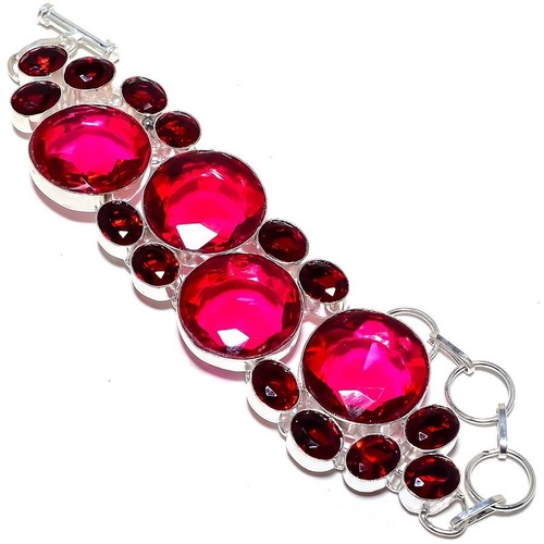 VALENTINO Bracciale Rubellite Tormalina Granato Gemma Argento Sterling 925 7 8"