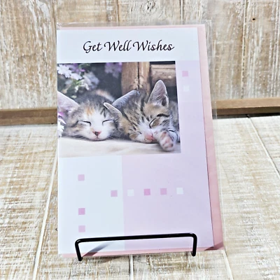 Tarjeta de felicitaciones populares Get Well Soon deseos rosa blanco gatitos Foto 1 de 4