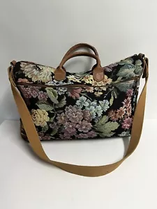 Vintage Blumen Gobelin große Tasche abnehmbarer Schulterriemen Ledergriff Reißverschlusstaschen - Bild 1 von 17
