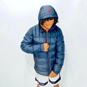 Puma Vintage Rare Ferrari Coat Jacket Puffer Black Gray Nylon Glanz Large - Picture 1 of 9