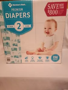 Member's Mark Premium Baby Diapers, Size 2 (12-18 Pounds), 196 Count SALE - Picture 1 of 2