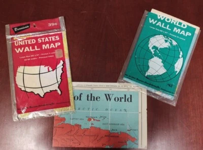 Vintage 1960s USA World Asia Wall MAP Poster Dennison Junior Scholastic - Image 1 of 4