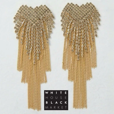 Pendientes de oro con flecos de circonita cúbica de diamantes negros WHBM NUEVOS CON ETIQUETAS Foto 1 de 4