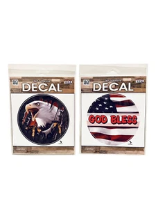 Gold Bless & Eagle Self-Adhesive Car/Bumper/Window Vinyl Decal Sticker Lot (2) - Picture 1 of 5