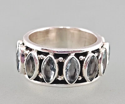 9916168 Vintage 925er Argento Anello Topazio Blu Gr.61 - Immagine 1 di 2